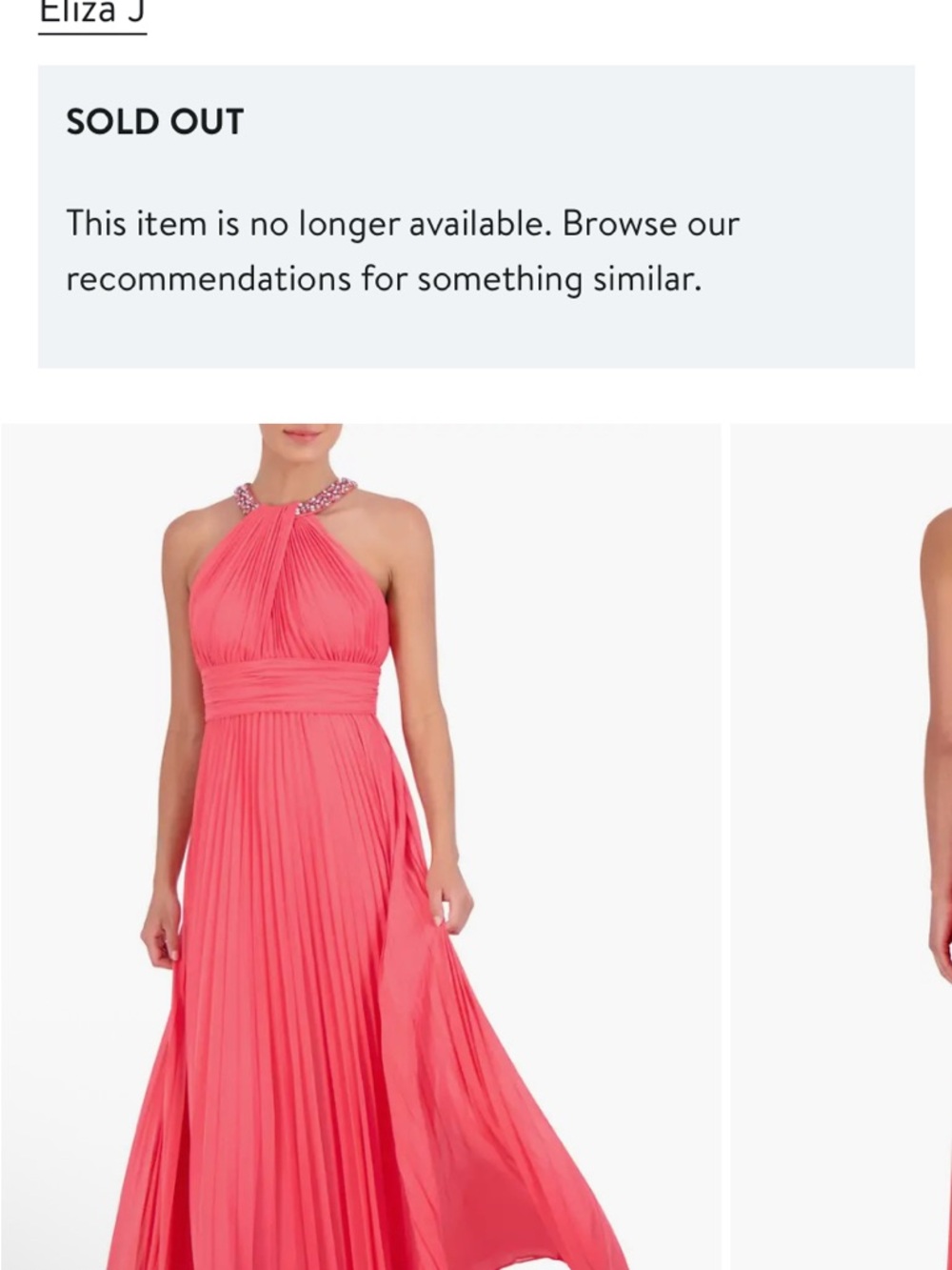 Eliza J Coral  Pleated Evening Gown with Jeweled Strap Sold Out